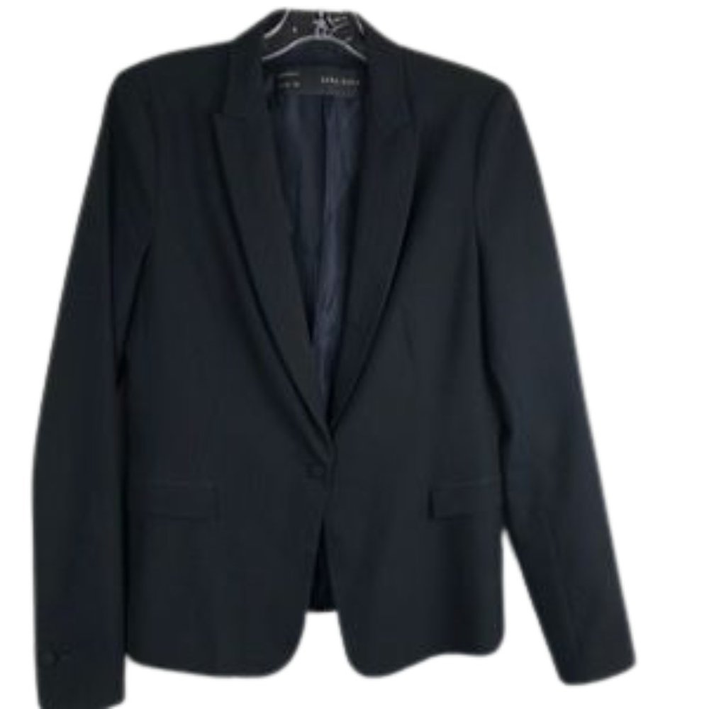 Zara Basic Black Single Button Blazer Tuxedo Lapel - image 1